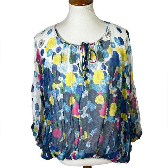 Diane von Furstenberg DVF Emelia Floral Print Dolman Sleeve Silk Blouse Size S - Picture 2 of 11